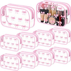 10 Pcs Pink Bow Clear Makeup Bag Coquette Cosmetic Bags PVC Travel Toiletry Preppy Portable Gift Transparent Pouch with Zipper Portable Makeup Organizer Pouch for Essentials in Kuwait