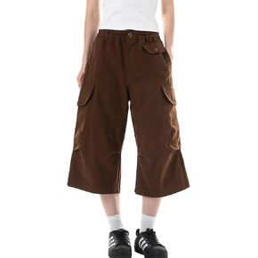 Baggy Cargo Pants for Women Casual Summer High Waisted Wide Leg Cropped Pants Capri Shorts with Pockets in Saudi Arabia