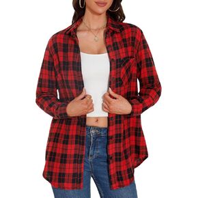 GUANYY Womens Plaid Shirts Button Down Flannel Shirts Long Sleeve Lightweight Shackets Business Casual Blouse in Kuwait