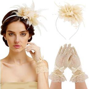 قبعات فاسيناتورز للنساء مع ريش، مجموعة قفازات من الدانتيل لحفلات الزفاف وحفلات الكوكتيل وأعياد الميلاد وحفلات الشاي in Kuwait
