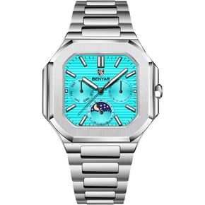 BENYAR Men's Chronograph Watch, Quartz Movement 37mm Stainless Steel Moon Phase Luminous Calendar Waterproof Sports Casual Business Dress Watch, Men's Gift in Saudi Arabia