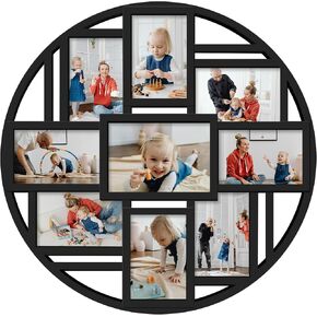 Jerry & Maggie Photo Frame Round Circle Black Picture Frame Cute Selfie Gallery Collage Wall Hanging For 6x4 Photo - 9 Photo Sockets (Black) in Kuwait