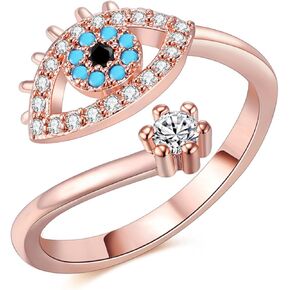 CZ Evil Eye Statement Ring for Women Cubic Zirconia Adjustable Open Band Finger Rings Fashion Anniversary Birthday Party Jewelry Gifts in Kuwait