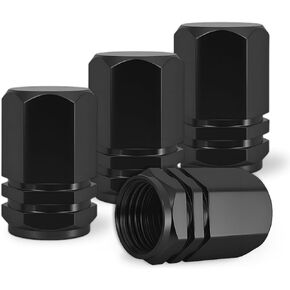 4 قطع من أغطية صمامات جذع الإطارات المصنوعة من الألومنيوم، أغطية هواء الإطارات، غطاء جذع السيارة مقاوم للتسرب والتآكل محكم الغلق، غطاء صمام عجلة ملحقات السيارات العالمية لمعظم المركبات (أسود) in Kuwait