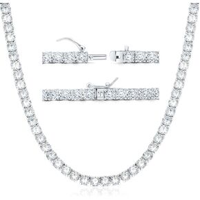 قلادة التنس 18 قيراط مطلية بالذهب الأبيض 5A 4.0 مم سلسلة من الألماس الصناعي المستدير من الزركونيوم للنساء والرجال 22 بوصة 4 شوكة (هدية سلسلة التنس) in Kuwait