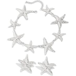 Starfish Choker Necklace and Earring Set for Women, Unique Jewelry Design, Gold/Sliver Starfish Necklace & Earrings for Beach and Party Looks in Saudi Arabia