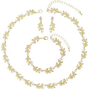 مجموعة مجوهرات الزفاف ذات القلادة الورقية والأقراط والسوار للنساء للعرائس وحفلات الزفاف والحفلات الراقصة in Kuwait
