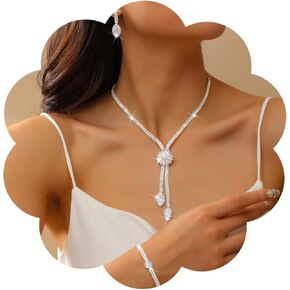 مجموعة مجوهرات الزفاف للنساء أنيقة للعرائس من حجر الراين الكريستالي وقلادة على شكل زهرة وأقراط مجموعة مجوهرات للعرائس العصرية مجوهرات تنكرية in Kuwait