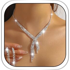 Abien Rhinestone Wedding Jewelry Set Sparkly Silver Rhinestone Necklace and Earring Set Crystal Choker Necklace Prom Jewelry for Women in Kuwait