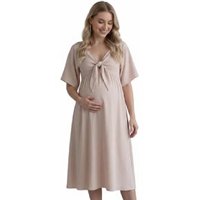 Cichic Bow Flutter Sleeve Solid V-Neck Flowy Vacation Beach Cute Baby Shower Photoshoot Maternity Maxi Dress in Kuwait