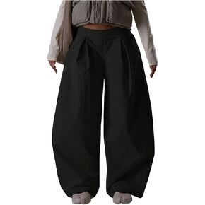 سراويل GORGLITTER النسائية ذات الحجم الكبير والمطويات الفضفاضة، سراويل كاجوال منخفضة الارتفاع للأعمال in Kuwait