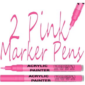 أقلام طلاء أكريليك، علامات مقاومة للماء، 2 أقلام ماركر دائمة باللون الوردي، أقلام أكريليك لطلاء الصخور، زجاج، حجر، سيراميك، قماش معدني، أقلام طلاء حصاة، لوازم حرفية in Kuwait