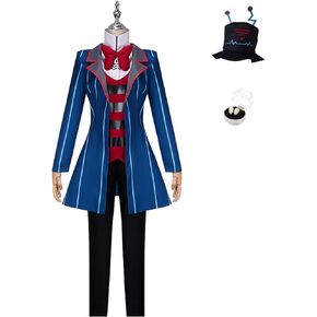 SHIKI Unisex Men Anime Hotel Vox Cosplay Costume Blue Striped Suit Uniform Jacket Coat Pants Hat Gloves Halloween Outfit in Kuwait