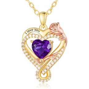 14K Gold Infinity Rose Heart Birthstone Necklace for Women,I Love You Jewelry with Birthstone Pendant,Valentines Anniversary Birthday Gifts for Her Wife Mom Grandma Daughter in Kuwait