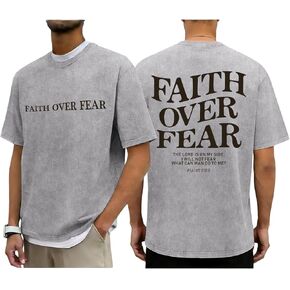 Tuislay Faith Over Fear Shirt Men Jesus Christian Shirts Oversized Graphic Tshirts God Religious Bible Verse T-Shirts Clothes in Kuwait