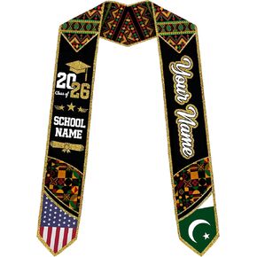 Godashop Personalized Pakistan Graduation Stole, Custom Name & School Graduation Sash, Pakistan Flag & USA Graduate Stole in Kuwait