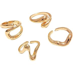مجموعة خواتم مكتنزة مطلية بالذهب قابلة للتكديس للنساء، مجموعة خواتم مفصلية قابلة للتكديس، مجموعة خواتم أنيقة ومفصلة متوسطة الطول، مجموعة مجوهرات بأحجام متعددة in Kuwait