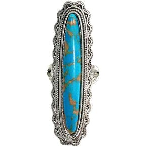 DOCCESTU خاتم الفيروز خاتم طويل نمط خمر خاتم فضة الاسترليني المجوهرات المصنوعة يدويا وعد المجوهرات الطبيعية الكبيرة خاتم الفيروز الباروك نمط المرأة خاتم البوهيمي حجم الخاتم 8 in Kuwait