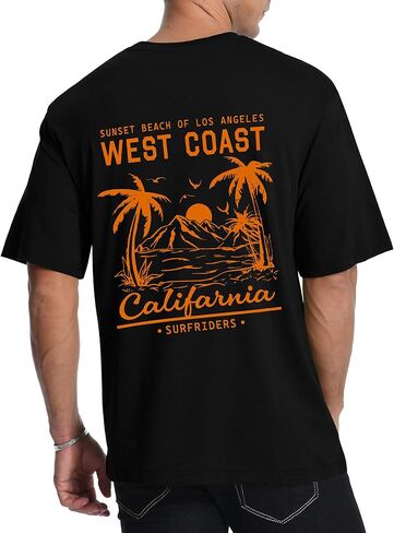 Mens Graphic T-Shirts Short Sleeve WEST Coast Palm Tree Print Summer Top 100% Cotton Casual California Tees for Men in Kuwait
