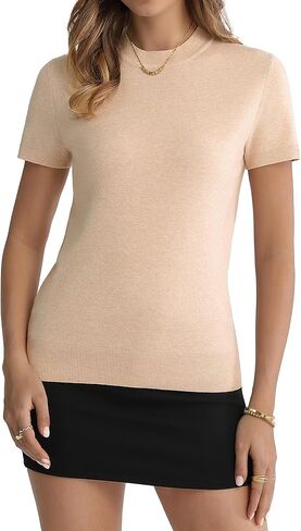 QUALFORT Women’s Short Sleeve Crew Neck Sweater Lightweight Knit Top for Summer Business Casual Office Wear in Kuwait
