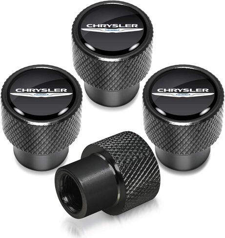 iPick Image for Chrysler Logo on Black Aluminum Tire Valve Stem Caps - Official Licensed in Saudi Arabia