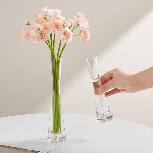 25CM/9.8in Single Bud Glass Vase Hand Made Clear Cylinder Vases Narrow Neck Decorative Glass Bottles for Flowers Centerpieces Wedding Party Home Office Decor in Saudi Arabia