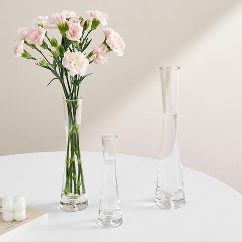 25CM/9.8in Single Bud Glass Vase Hand Made Clear Cylinder Vases Narrow Neck Decorative Glass Bottles for Flowers Centerpieces Wedding Party Home Office Decor in Saudi Arabia