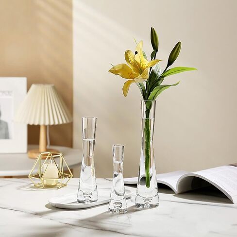 25CM/9.8in Single Bud Glass Vase Hand Made Clear Cylinder Vases Narrow Neck Decorative Glass Bottles for Flowers Centerpieces Wedding Party Home Office Decor in Saudi Arabia