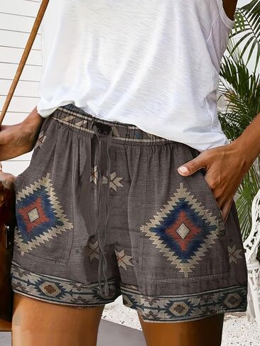 Summer Beach Vacation Boho Womens Shorts Lounge Shorts Cute Comfy Drawstring High Waist with Pockets in Saudi Arabia