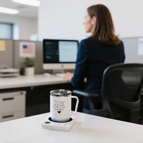 طقم قدح وأكواب قهوة لسطح المكتب، ترمس قهوة ذاتي الإغلاق بقدرة 36 ​​وات مع كوب سعة 16 أونصة لتسخين القهوة والمشروبات والشموع والشاي والكاكاو (أبيض) in Kuwait