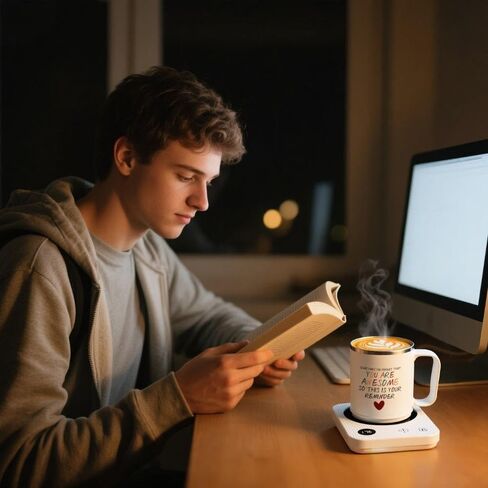 طقم قدح وأكواب قهوة لسطح المكتب، ترمس قهوة ذاتي الإغلاق بقدرة 36 ​​وات مع كوب سعة 16 أونصة لتسخين القهوة والمشروبات والشموع والشاي والكاكاو (أبيض) in Kuwait