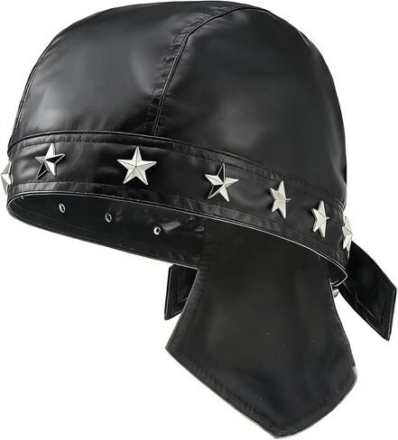 قبعات ركوب الدراجات النسائية من Punk Doo Do Rag، قبعة جمجمة من الجلد، غطاء رأس لراكبي الدراجات النارية، أسود in Kuwait