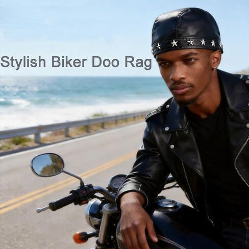 قبعات ركوب الدراجات النسائية من Punk Doo Do Rag، قبعة جمجمة من الجلد، غطاء رأس لراكبي الدراجات النارية، أسود in Kuwait
