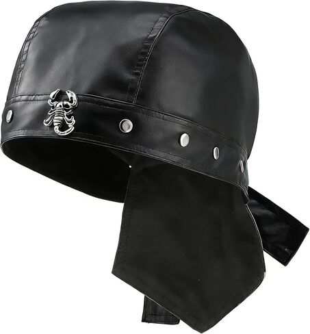 قبعات ركوب الدراجات النسائية من Punk Doo Do Rag، قبعة جمجمة من الجلد، غطاء رأس لراكبي الدراجات النارية، أسود in Kuwait