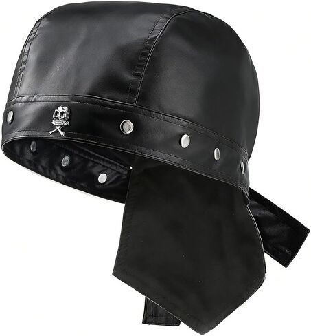 قبعات ركوب الدراجات النسائية من Punk Doo Do Rag، قبعة جمجمة من الجلد، غطاء رأس لراكبي الدراجات النارية، أسود in Kuwait