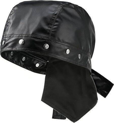 قبعات ركوب الدراجات النسائية من Punk Doo Do Rag، قبعة جمجمة من الجلد، غطاء رأس لراكبي الدراجات النارية، أسود in Kuwait