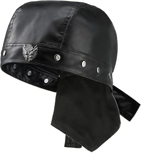 قبعات ركوب الدراجات النسائية من Punk Doo Do Rag، قبعة جمجمة من الجلد، غطاء رأس لراكبي الدراجات النارية، أسود in Kuwait