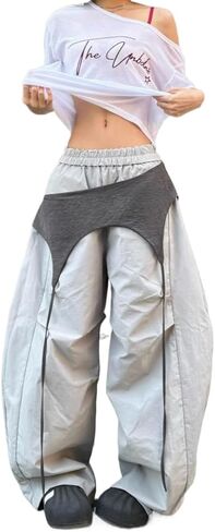 Women's lace Edge Spliced Jazz Dance Wide Leg Pants Y2K Loose Oversized Straight Leg Pants in Kuwait