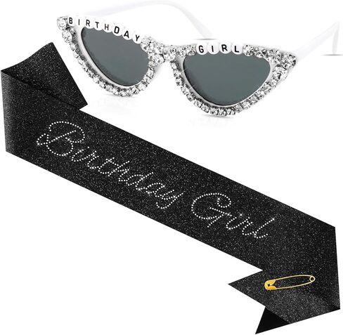 CUBACO Birthday Girl Sash and Sunglasses, Silver Birthday Party Decorations for Women Black Decorations Sweet 16 18th 21st 25th 30th 40th 50th Accessories Gifts Party Favors Supplies in Kuwait