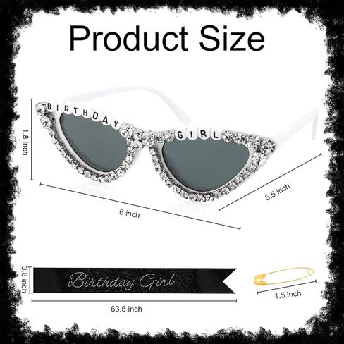 CUBACO Birthday Girl Sash and Sunglasses, Silver Birthday Party Decorations for Women Black Decorations Sweet 16 18th 21st 25th 30th 40th 50th Accessories Gifts Party Favors Supplies in Kuwait