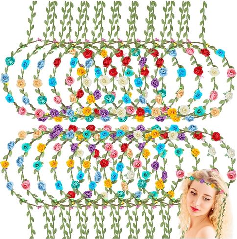 20Pcs Flower Crowns Headbands, Floral Fairy Crowns for Girls, Wreath Headband for Garden Party, Birthday, Vacation Fairy Party Wedding Festival in Kuwait
