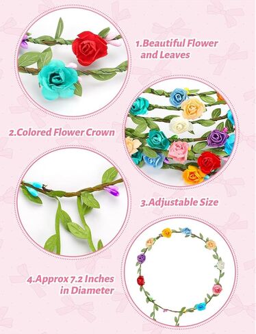 20Pcs Flower Crowns Headbands, Floral Fairy Crowns for Girls, Wreath Headband for Garden Party, Birthday, Vacation Fairy Party Wedding Festival in Kuwait