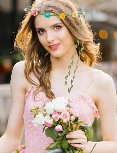 20Pcs Flower Crowns Headbands, Floral Fairy Crowns for Girls, Wreath Headband for Garden Party, Birthday, Vacation Fairy Party Wedding Festival in Kuwait