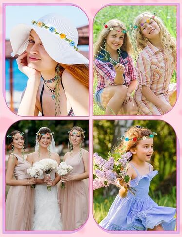 20Pcs Flower Crowns Headbands, Floral Fairy Crowns for Girls, Wreath Headband for Garden Party, Birthday, Vacation Fairy Party Wedding Festival in Kuwait