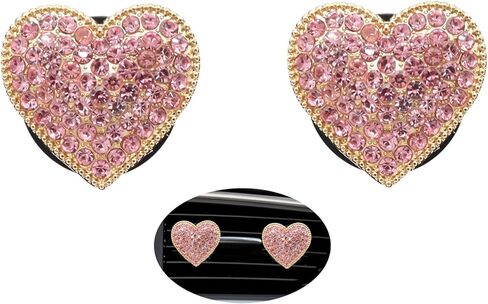 Pink Heart Air Vent Clips Car Air Freshener 2pcs Bling Rhinestone Girly Heart Car Decor for Women Car Interior Decorations in Saudi Arabia