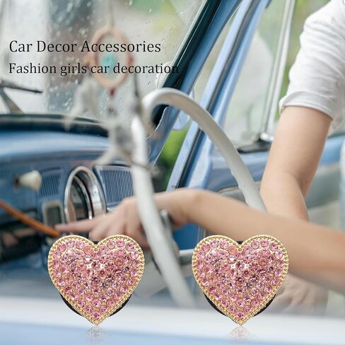 Pink Heart Air Vent Clips Car Air Freshener 2pcs Bling Rhinestone Girly Heart Car Decor for Women Car Interior Decorations in Saudi Arabia