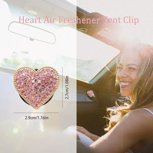 Pink Heart Air Vent Clips Car Air Freshener 2pcs Bling Rhinestone Girly Heart Car Decor for Women Car Interior Decorations in Saudi Arabia