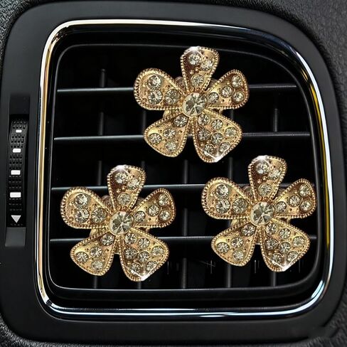 Daisy Air Vent Clips, 3 Pcs Cute Flower Crystal Rhinestone Vehicle Air Vent Outlet Clip, Auto Air Conditioning Clip Charm Interior Decor Accessories for Women Girls (Black, 1.06in) in Saudi Arabia