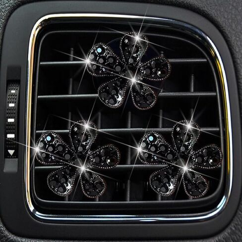 Daisy Air Vent Clips, 3 Pcs Cute Flower Crystal Rhinestone Vehicle Air Vent Outlet Clip, Auto Air Conditioning Clip Charm Interior Decor Accessories for Women Girls (Black, 1.06in) in Saudi Arabia