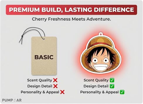 PumpCar 2 pieces Luffy head double-sided hanging cartoon cherry-scented funny car air freshener Cool hanging for rearview mirror Car Interior Accessories Gifts in Kuwait